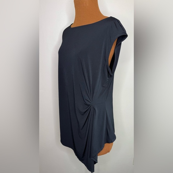 White House Black Market Black Short Sleeve Top Ruched Side Size XL - Picture 2 of 8